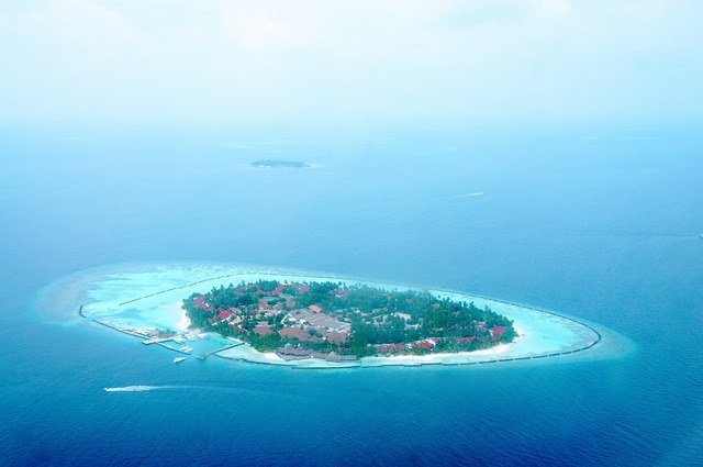 Flight view from seaplane in Maldives 