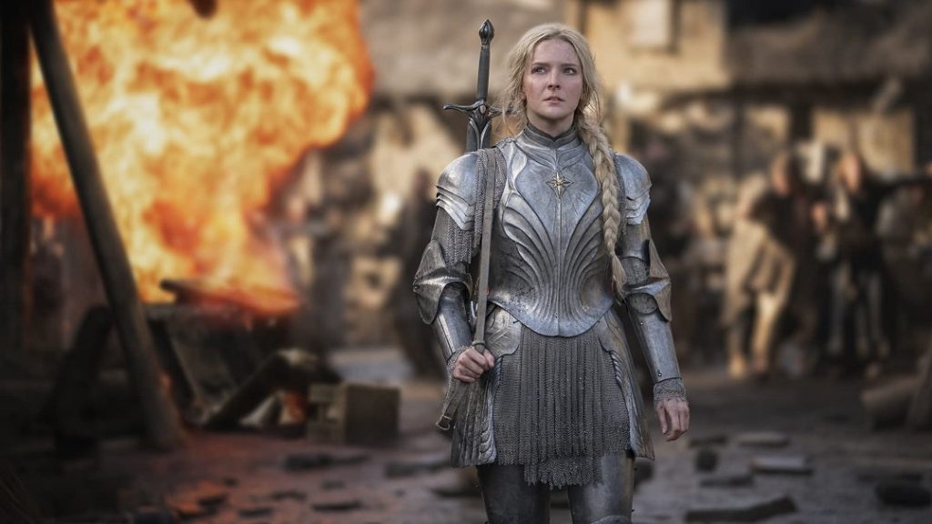 Morfydd Clark as Galadriel in The Lord of the Rings The Rings of Power